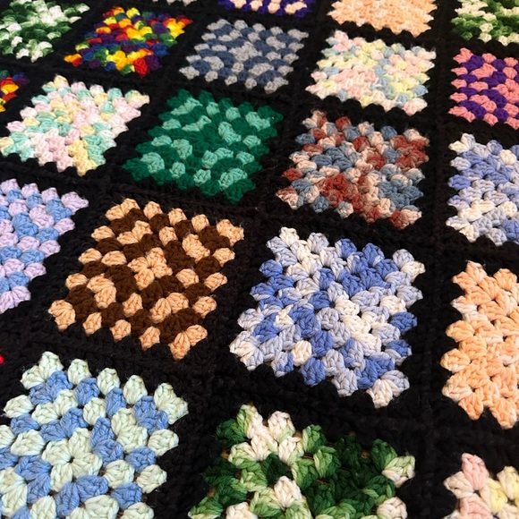Vtg Granny Square Afghan Crochet Blanket Throw Multi-Color 57x43 inches Handmade - Picture 5 of 7
